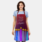 レッドハヌカー(ユダヤ教)メノラーキャンドルピースラブライトはっきりした エプロン (着用した状態)