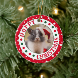 レッドハパーソナライズされたウスうさぎ写真クリスマス セラミックオーナメント