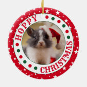 レッドハパーソナライズされたウスうさぎ写真クリスマス セラミックオーナメント (裏面)