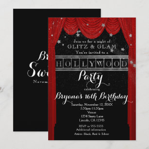 レッドハリウッドカーテン&シルバーパーティの招待状 招待状