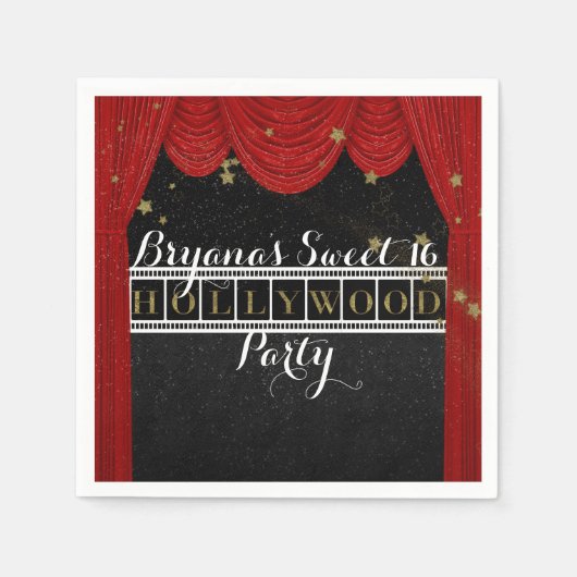 レッドハリウッドカーテン&金ゴールドカスタムパーティー スタンダードカクテルナプキン (正面)