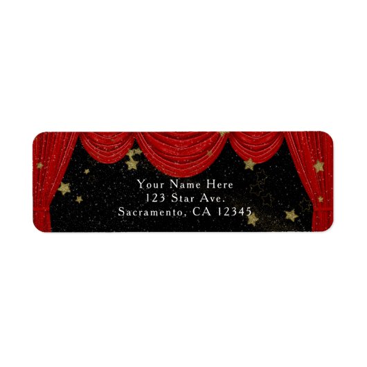 レッドハリウッドカーテン&金ゴールドパーティの招待状 ラベル (正面)
