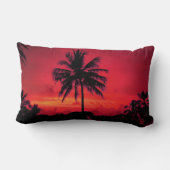 レッドハワイアンサンセットエキゾチックパームツリーズ ランバークッション (裏面)