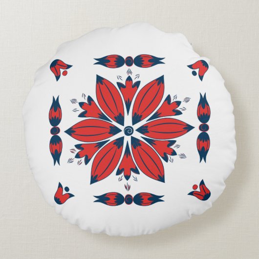 レッドハンガリーフォークアートフローラモチーフ ラウンドクッション (裏面)