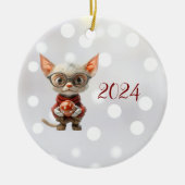 レッドハンドクリスマス猫セラミックオーナメント セラミックオーナメント (正面)