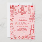 レッドハンドドローお洒落ドブライダルシャワー 招待状 (正面)