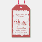 レッドハンドドローイタリアンドピザワインブライダルシャワー ギフトタグ (正面)