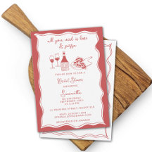 レッドハンドドローイタリアンドピザワインブライダルシャワー