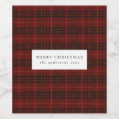 レッドハンドドロータータンチェックプレイドクリスマス ワインラベル (シングルラベル)