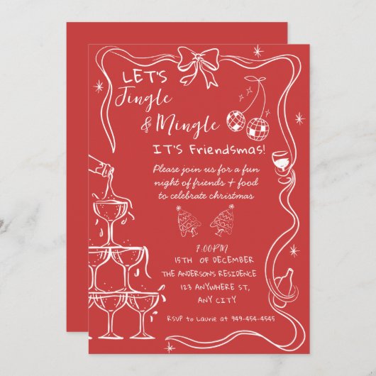 レッドハンドドローフェスティバルフレンドマスクリスマスパーティー 招待状 (正面/裏面)