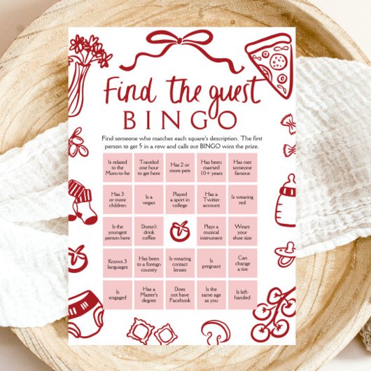 レッドハンドドローFind the Guest Bingo Baby Shour 招待状