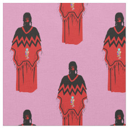 レッドハンドパターンピンク生地とMMIW Kwe ファブリック