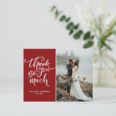 レッドハンドレタリング結婚の写真ありがとう ポストカード (スタンド正面)