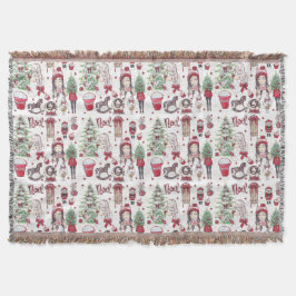 レッドハンド絵を描ウォーターカラーのクリスマス要素 スローブランケット