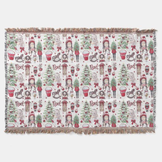 レッドハンド絵を描ウォーターカラーのクリスマス要素 スローブランケット (正面)