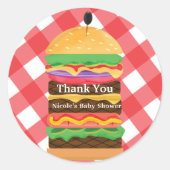 レッドハンバーガーサマークックアウトバーベキューパーティーの好意 ラウンドシール (正面)