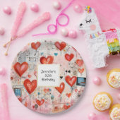 レッドハーツ気まぐれな愛のパターン誕生日 ペーパープレート (パーティー)