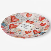 レッドハーツ気まぐれな愛のパターン誕生日 ペーパープレート (アングル)
