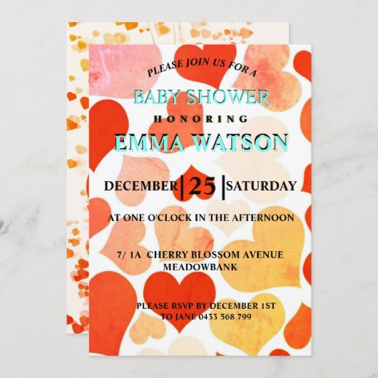 レッドハーティバレンタインベビーシャワー招待状 招待状 (正面/裏面)