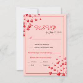 レッドハートの結婚式RSVPカード 出欠カード