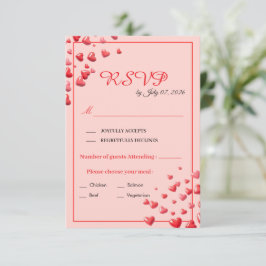 レッドハートの結婚式RSVPカード 出欠カード