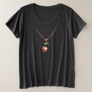 レッドハートラブネックレス プラスサイズTシャツ