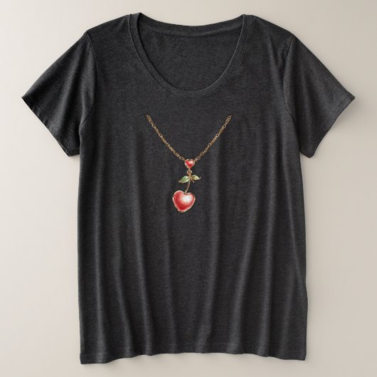 レッドハートラブネックレス プラスサイズTシャツ (デザイン正面)