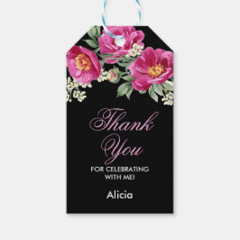 レッドバイオレットピーニーフローラグリーンリーブラックありがとう ギフトタグ