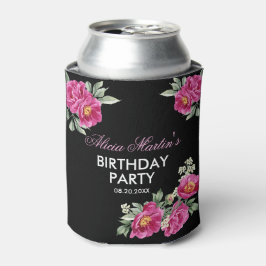 レッドバイオレット牡丹フローラグリーンリーブラック誕生日 缶クーラー