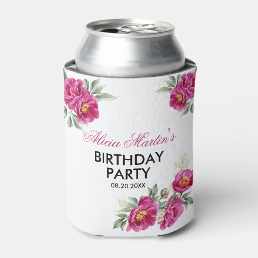 レッドバイオレット牡丹フローラグリーンリー誕生日パーティー 缶クーラー (缶正面)