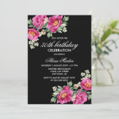 レッドバイオレット牡丹フローラブラック50誕生日 招待状 (スタンド正面)