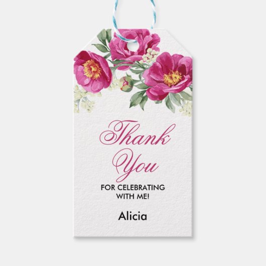 レッドバイオレット牡丹フローラ緑ありがとう ギフトタグ (正面)