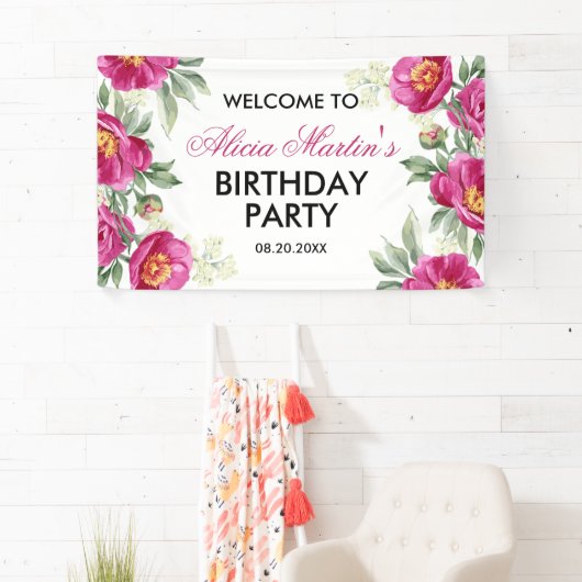 レッドバイオレット牡丹フローラ緑の誕生日へようこそ 横断幕 (インサイチュ)