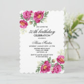 レッドバイオレット牡丹フローラ緑50誕生日 招待状 (スタンド正面)