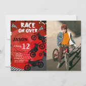 レッドバイク誕生日フォト招待状 招待状 (正面)