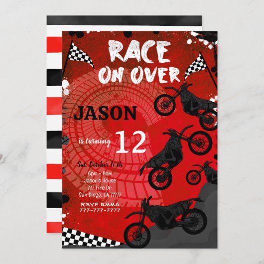 レッドバイク誕生日招待状 招待状 (正面/裏面)