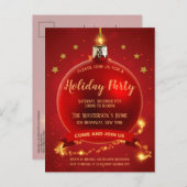 レッドバウエレガントブルクリスマスパーティの招待状 インビテーションポストカード (正面/裏面)