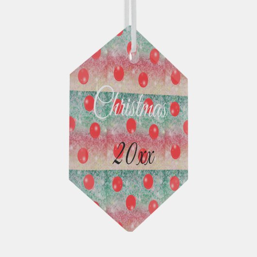 レッドバウブルクリスマスデザイン ガラスオーナメント (正面右)