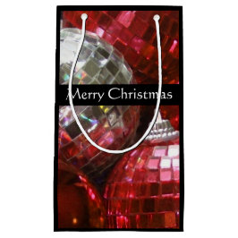 レッドバウブルズメリークリスマススモールブラック スモールペーパーバッグ