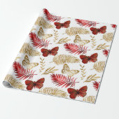 レッドバタフライパーム葉フローラエレガント金ゴールド白 ラッピングペーパー (アンロールド)