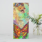 レッドバタフライブルーグリーンティール（緑がかった色）金ゴールドフローラスウィート16 招待状 (スタンド正面)