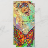 レッドバタフライブルーグリーンティール（緑がかった色）金ゴールドフローラスウィート16 招待状 (正面/裏面)