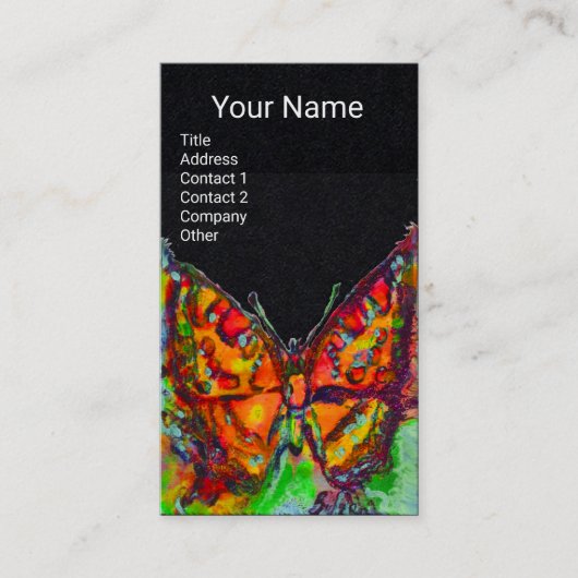 レッドバタフライ金ゴールドイエローモノグラムブラック紙 名刺 (正面)