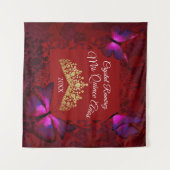 レッドバタフライ、金ゴールドティアラキンセアニェラバックドロップ タペストリー (正面(横))