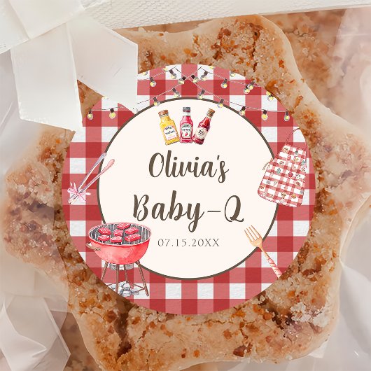 レッドバックヤードBBQベビーQベビーシャワーステッカー ラウンドシール