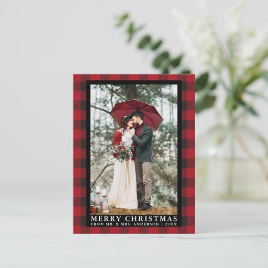 レッドバッファローの結婚写真メリークリスマス ポストカード (スタンド正面)