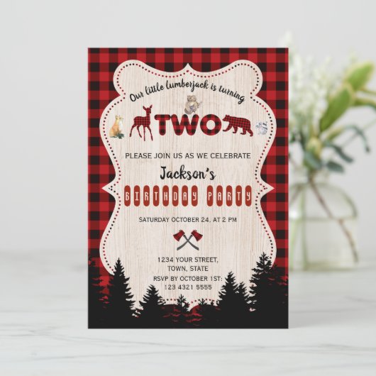 レッドバッファローウッドランドアニマルズボーイ誕生日 招待状 (スタンド正面)