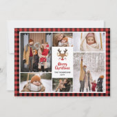 レッドバッファローチェックのトナカイ写真コラージクリスマス シーズンカード (正面)
