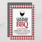 レッドバッファローチェックカップルウェディングシャワーBBQ 招待状 (正面/裏面)