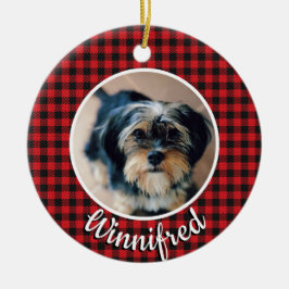 レッドバッファローチェックパーソナライズされたペット写真クリスマス セラミックオーナメント